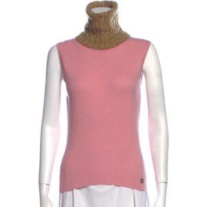 CHANEL Cashmere 2001 Turtleneck Sweater Pink / Brown // Size: M, US8, FR40